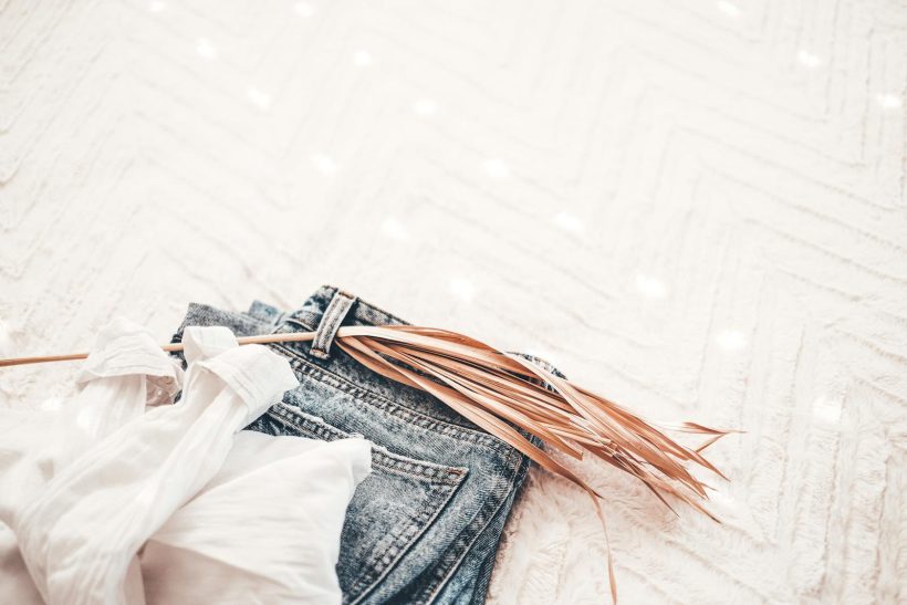 Blue Denim Jeans on the Bed